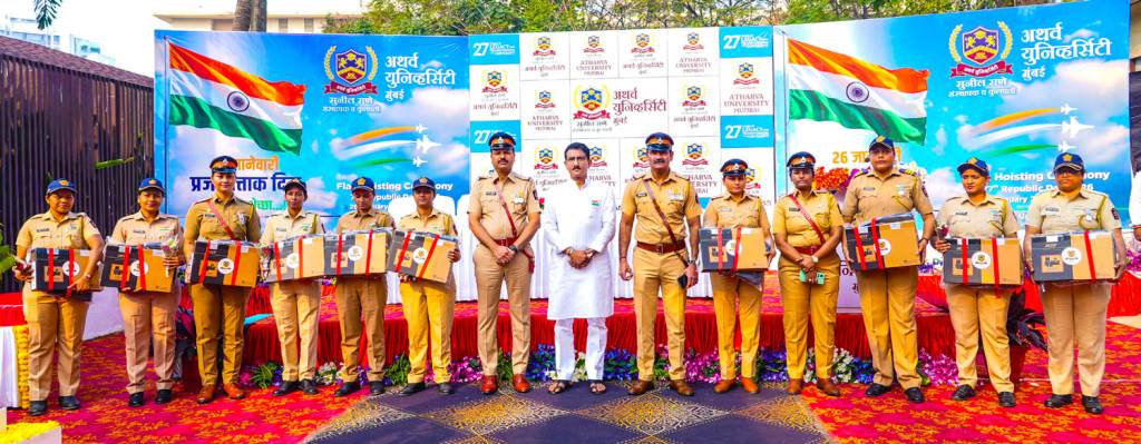 Atharva University Founder and ViceChancellor Sunil Rane honored women police officers on the occasion of the 77th Republic Day